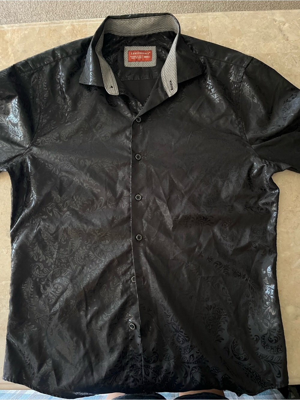 Men’s Black Paisley Jacquard Button-Down Shirt